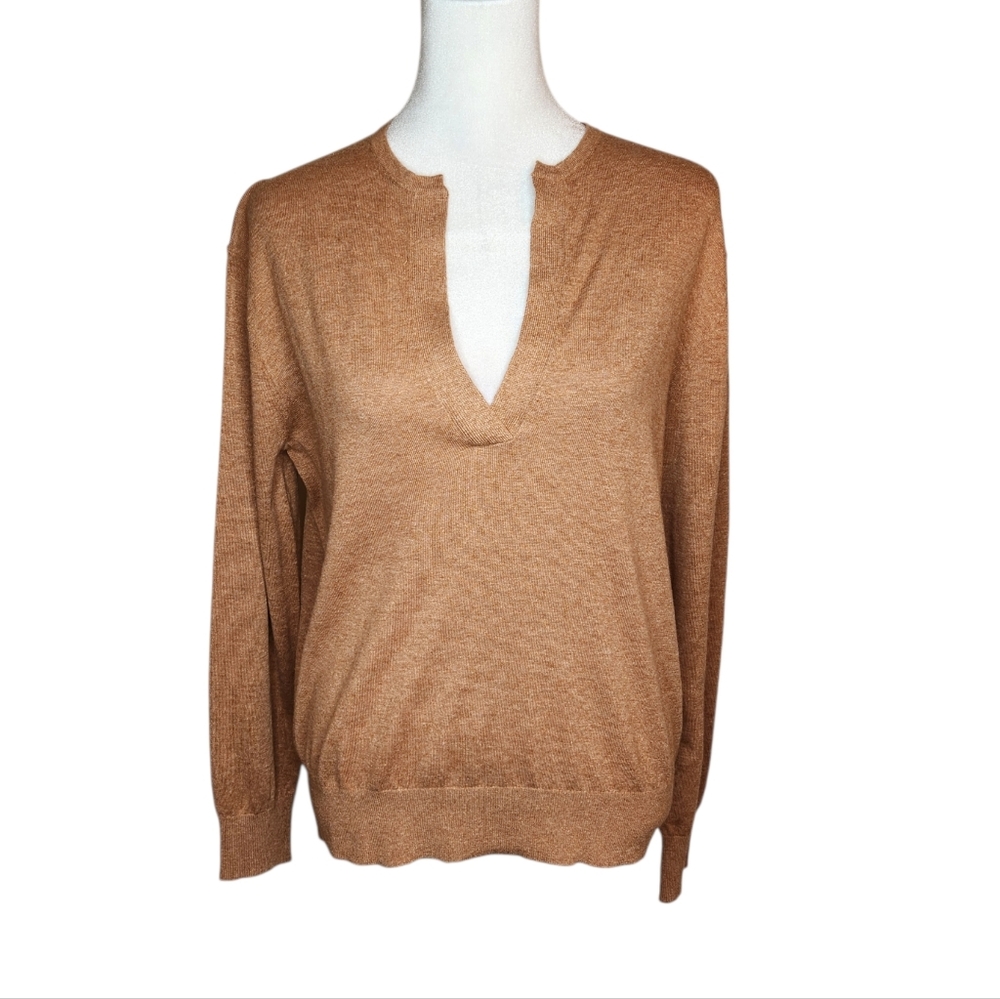 NEW Reset The Low Key Long Sleeve Linen Cotton Blend Sweater in Macchiato Small
